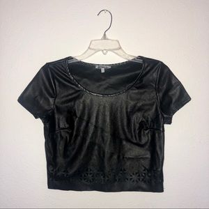 Faux Leather Cutout Top
